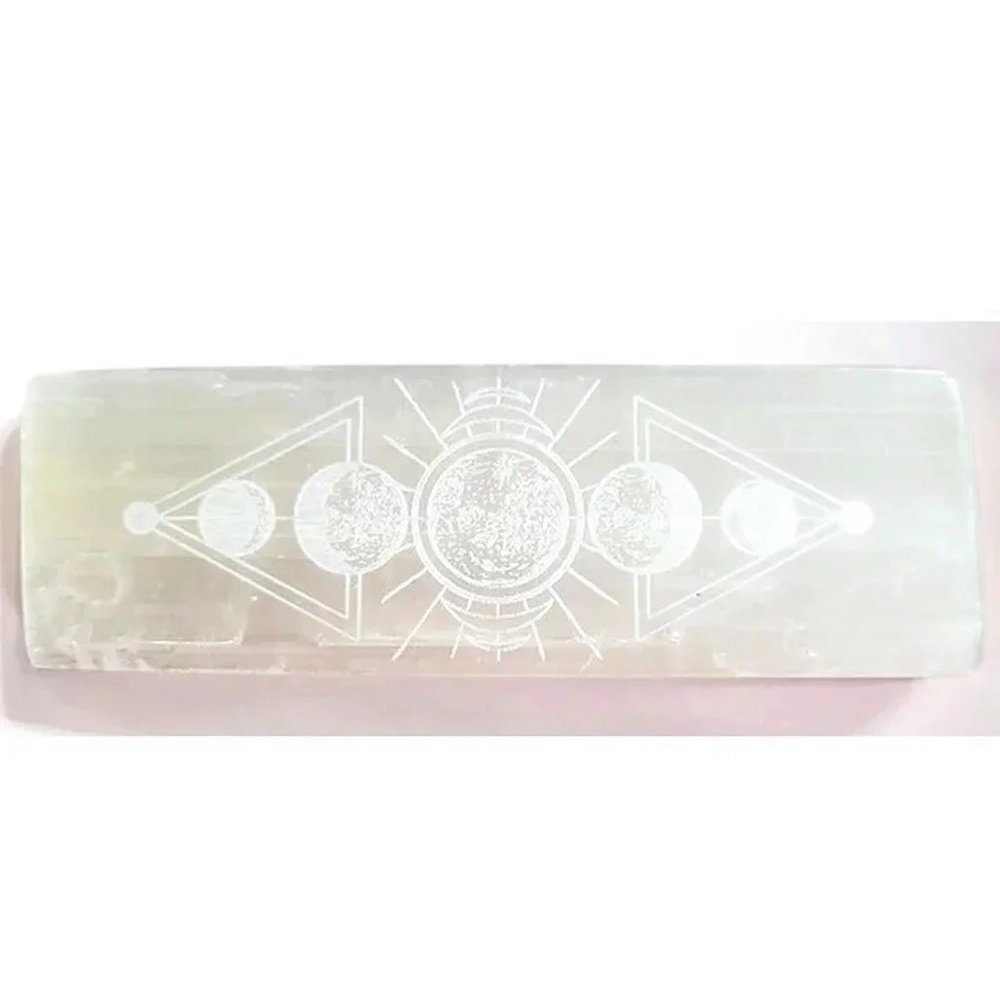 Selenite Moon Phase Charging Bar Etched Lunar Cycle Metaphysical Stone Crystal